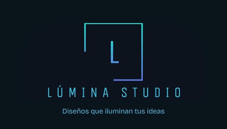 Lúmina Studio logo con líneas geométricas turquesas y texto Diseños que iluminan tus ideas